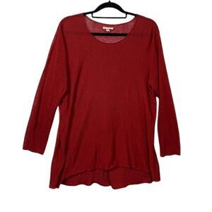 Eileen Fisher Serrano Fine Organic Linen Crepe Jewel Neck Top Rusty Red Medium